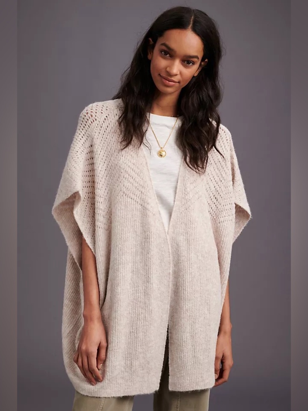 Anthropologie Kelsie Chevron-Knit Kimon Cardigan Light Pink